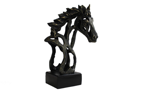 Modern Horse Head Statue, Bronze Finish Resin, 30cm Tall, Italfama Italy