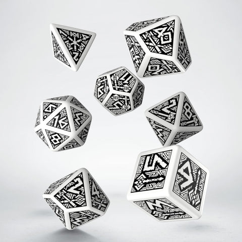 DWARVEN WHITE AND BLACK DICE SET ROLE PLAYING GAMES Q-WORKSHOP DND RPG ROLL NEW