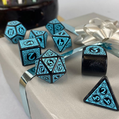 Q-Workshop 20 Years Viking Dice Set Black & Turquoise Limited Edition S20Y02
