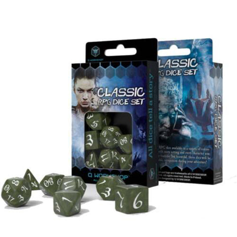 Classic Rpg Dice Set Olive And White Story Role Playing Games Q-Workshop Dnd NEW