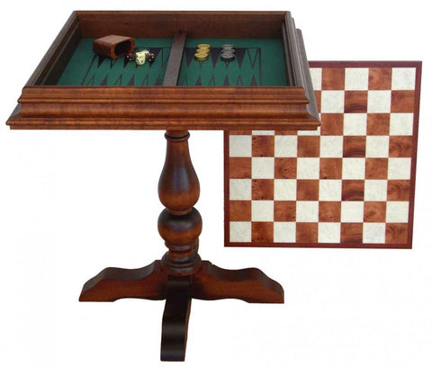 Italfama Luxury Elm Wood Chess Table w/ Storage & Backgammon, Made in Italy