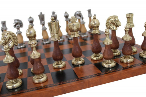 Italfama Arabic Style Chess Set, Metal/Wood Gold Silver, 40cm Faux Leather