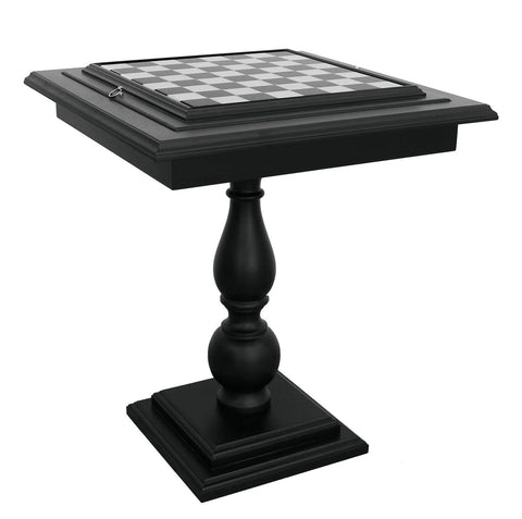 Italfama Black Wood Chess Table, Marble Top, Storage Drawer, Italy 58cm