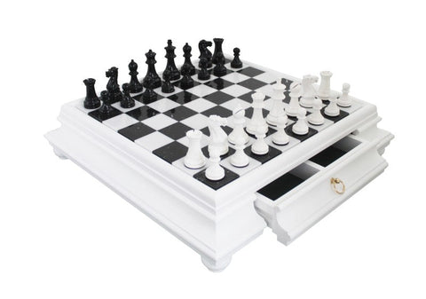 Italfama Handmade Wooden Chess Set, Marble Board with Drawer, Weighted, 46cm