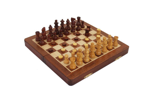 Italfama Travel Magnetic Wooden Chess Set, Folding Board + Checkers, 25cm
