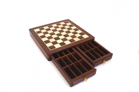 Mahogany & Maple Chess Board with Drawers, 46x46cm, Handmade Italy Italfama