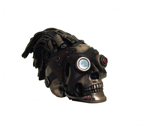 Steampunk Dreadlock Skull Statue, Bronze Resin, 21x11x15cm, Made in Italy