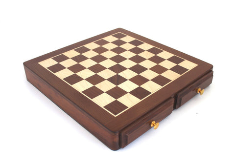 Mahogany & Maple Chess Board with Drawers, 46x46cm, Handmade Italy Italfama