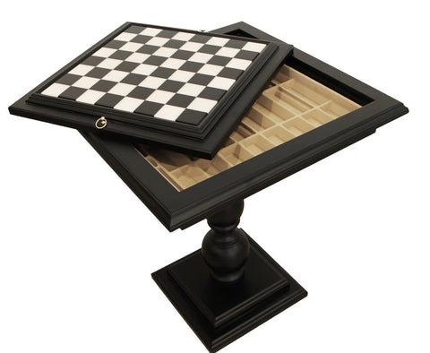 Italfama Black Wood Chess Table, Marble Top, Storage Drawer, Italy 58cm