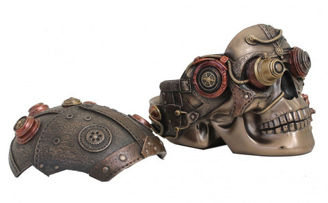 Steampunk Skull Statue with Hidden Storage, Bronze Resin, 15x10x11cm Italfama