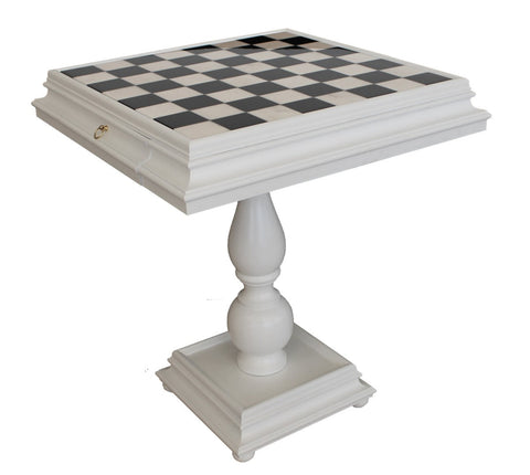 Italfama White Wooden Chess Table 60x60cm, Marble Top, Storage Drawers, Italy