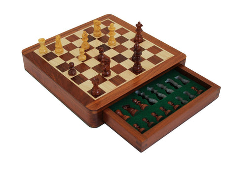Magnetic Wooden Chess Set, Solid Wood Board 25x25cm, King 5cm, Drawer Italfama