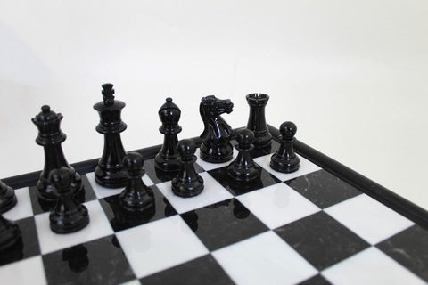 Italfama Italian Handmade Chess Set, Marble Board with Drawer, Weighted Pieces