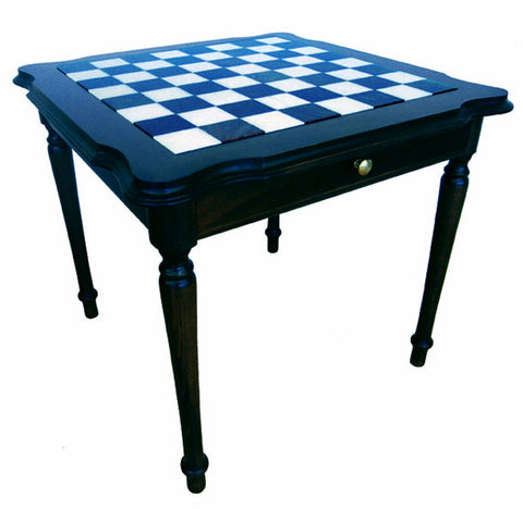 Luxury Black Lacquered Wood Chess Table w/ Marble Top & Storage, Italfama Italy