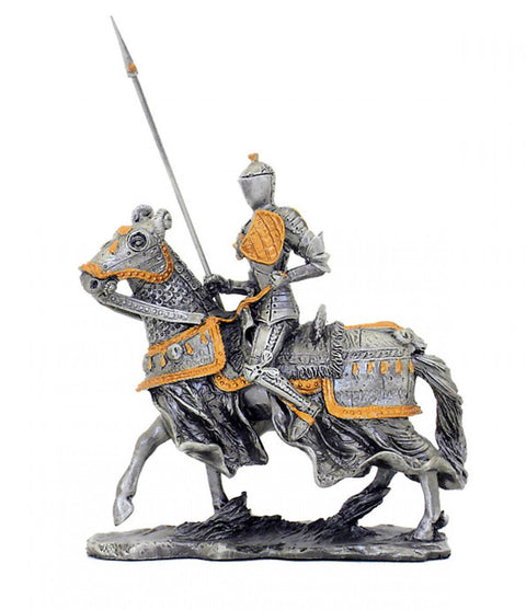Italfama Medieval Pewter Knight with Lance Figurine, Hand-Painted, 12cm, Italy