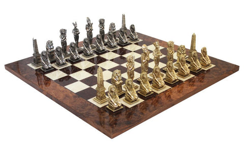 Egyptian Metal Chess Set Gold & Silver Plated with Elm Board 60cm - Italfama