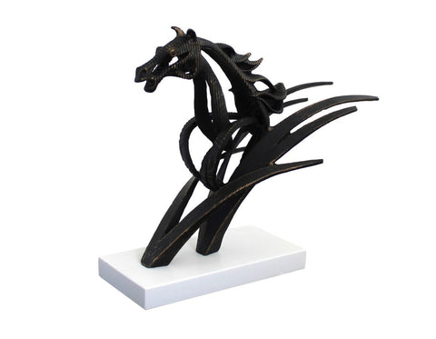 Italian Brass-Plated Horse Statue on Marble Base 16x8x21cm - Italfama