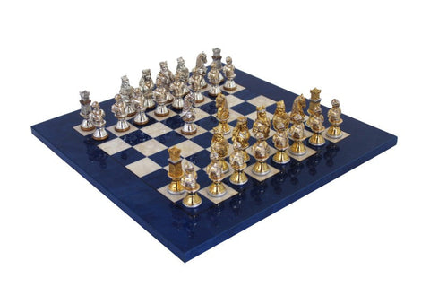 Medieval Handmade Chess Set Gold/Silver Plated Pewter Wood Board 42cm Italfama