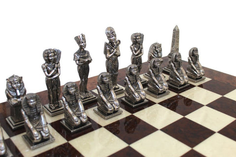 Egyptian Metal Chess Set Gold & Silver Plated with Elm Board 60cm - Italfama