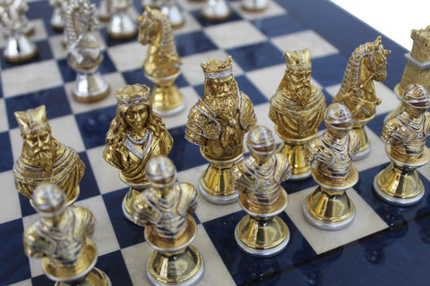Medieval Handmade Chess Set Gold/Silver Plated Pewter Wood Board 42cm Italfama