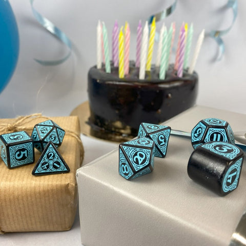 Q-Workshop 20 Years Viking Dice Set Black & Turquoise Limited Edition S20Y02