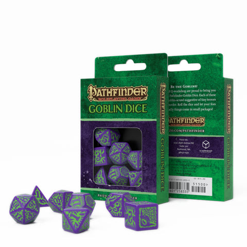 Pathfinder Roleplaying Game Goblin Dice Set Paizo Q-Workshop Purple & Green NEW