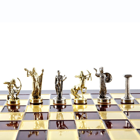 Labours Of Hercules Metal Chess Set Gold & Silver Chessmen 36Cm Manopoulos S5Red