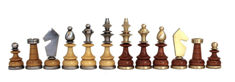 Italfama Handcrafted Brass & Wood Chess Pieces Set, Gold/Silver Plated, 9cm King
