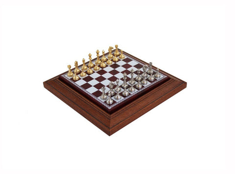 Italfama Metal Chess Set Gold & Silver Plated, Leather Board, Drawer, Italy