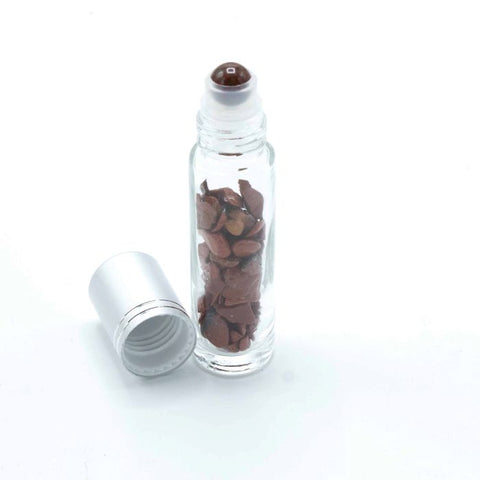 AW Gifts Red Jasper Gemstone Essential Oil Roller Bottle, Silver Cap, 12cm