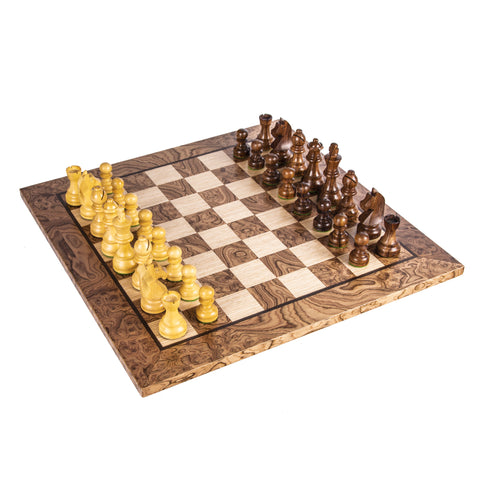 Wooden Chess Set Staunton Chessmen Walnut Burl Board 50Cm Manopoulos Sw43B50J