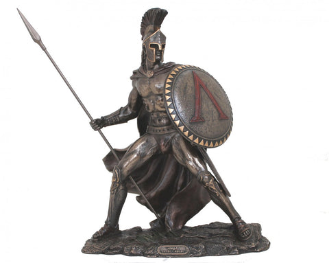 Leonidas Spartan King Statue 34cm Bronze-Finish Resin, Handmade Italfama