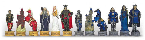 King Arthur Chess Set Resin Pieces, Hand-Painted, Faux Leather Board 40cm Italy