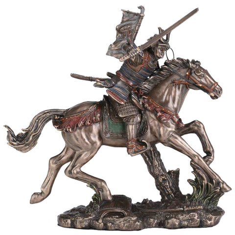 Samurai on Horse Bronze Resin Statue 18x7x17cm Handmade Italfama Italy