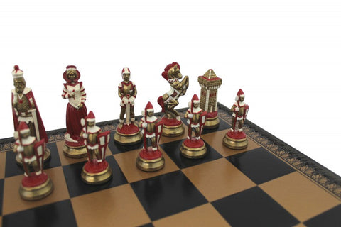 Italfama Mary Stuart Metal Chess Set, Faux Leather Board, Backgammon & Checkers