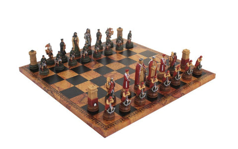 Camelot Chess Set by Italfama, Hand-Painted Resin, 40x40cm Faux Leather Board