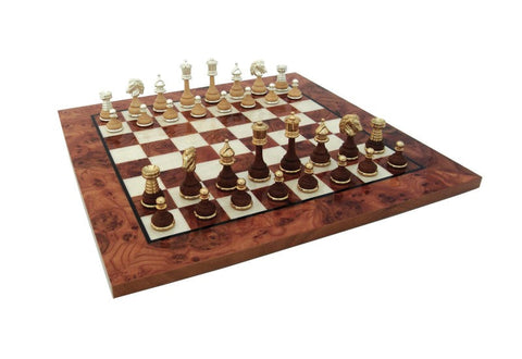 Italfama Handmade Brass & Wood Chess Set, Elm Board 42cm, Italy