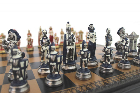 Italfama Mary Stuart Metal Chess Set, Faux Leather Board, Backgammon & Checkers