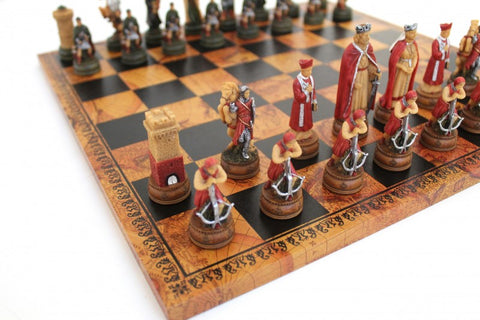 Camelot Chess Set by Italfama, Hand-Painted Resin, 40x40cm Faux Leather Board