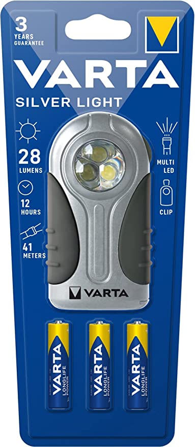 Varta Silver Light 16647 Flashlight Multi Led 28 Lumens 3 Aaa Included Clip NEW