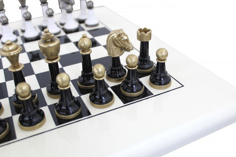 Italfama Italian Chess Set, Metal & Wood Pieces, Lacquered 40x40cm Board