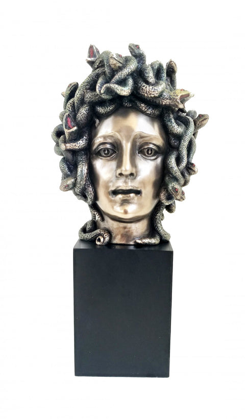 Greek Medusa Head Statue Bronze Finish Resin 21cm Made in Italy Italfama