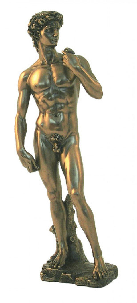 Michelangelo David Statue 32cm Bronze-Finish Resin Sculpture, Made in Italy