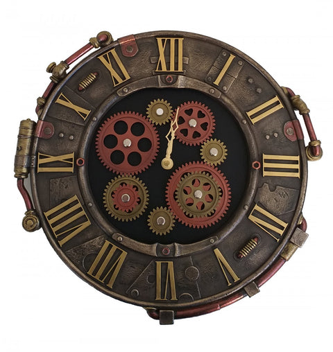 Italfama 36cm Moving Gears Wall Clock, Resin Bronze Finish, Made in Italy