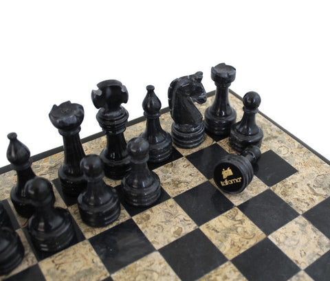 Italfama Handmade Marble Chess Set Black/Brown 30cm Board, Leather Case Italy