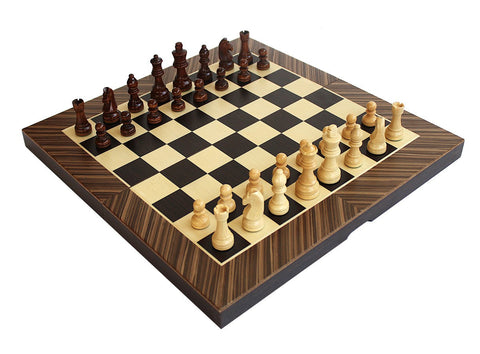Italfama Handmade Mahogany Chess Set, Folding Board w/ Checkers & Backgammon