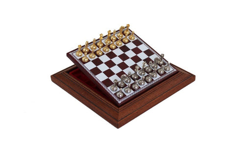 Italfama Metal Chess Set Gold & Silver Plated, Leather Board, Drawer, Italy