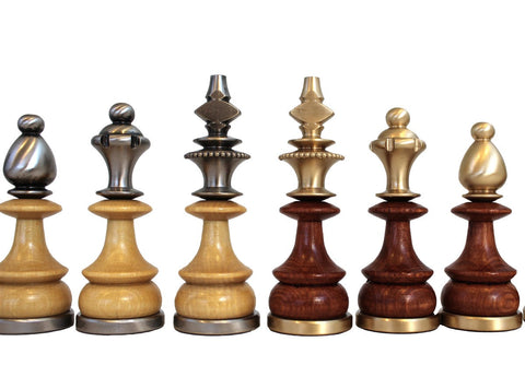 Italfama Handcrafted Brass & Wood Chess Pieces Set, Gold/Silver Plated, 9cm King