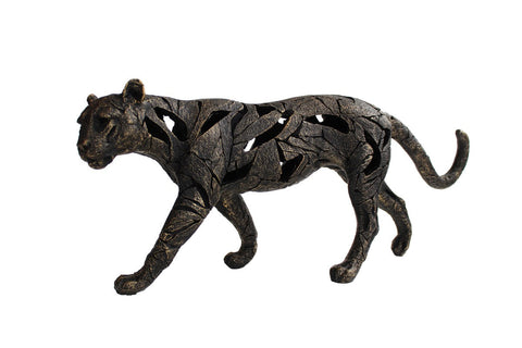 Modern Bronze Panther Sculpture, Resin, 44x10x18 cm, Handmade Italy Italfama