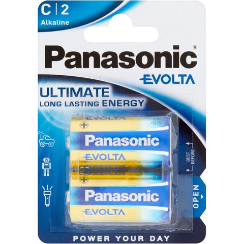 2 Panasonic Evolta C Batteries Alkaline Ultimate Long Lasting Energy 2Bl 2030